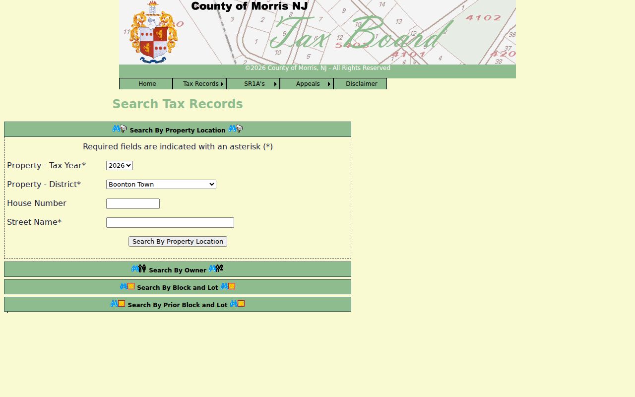 Morris Township residents directory Tax Board property search panels