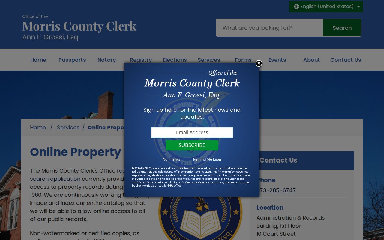 Morris Township residents directory County Clerk property records instructions